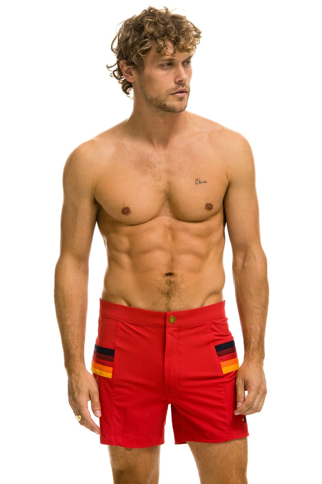 Aviator Nation MEN'S HORIZONTAL 5 STRIPE FLEX SHORTS - RED