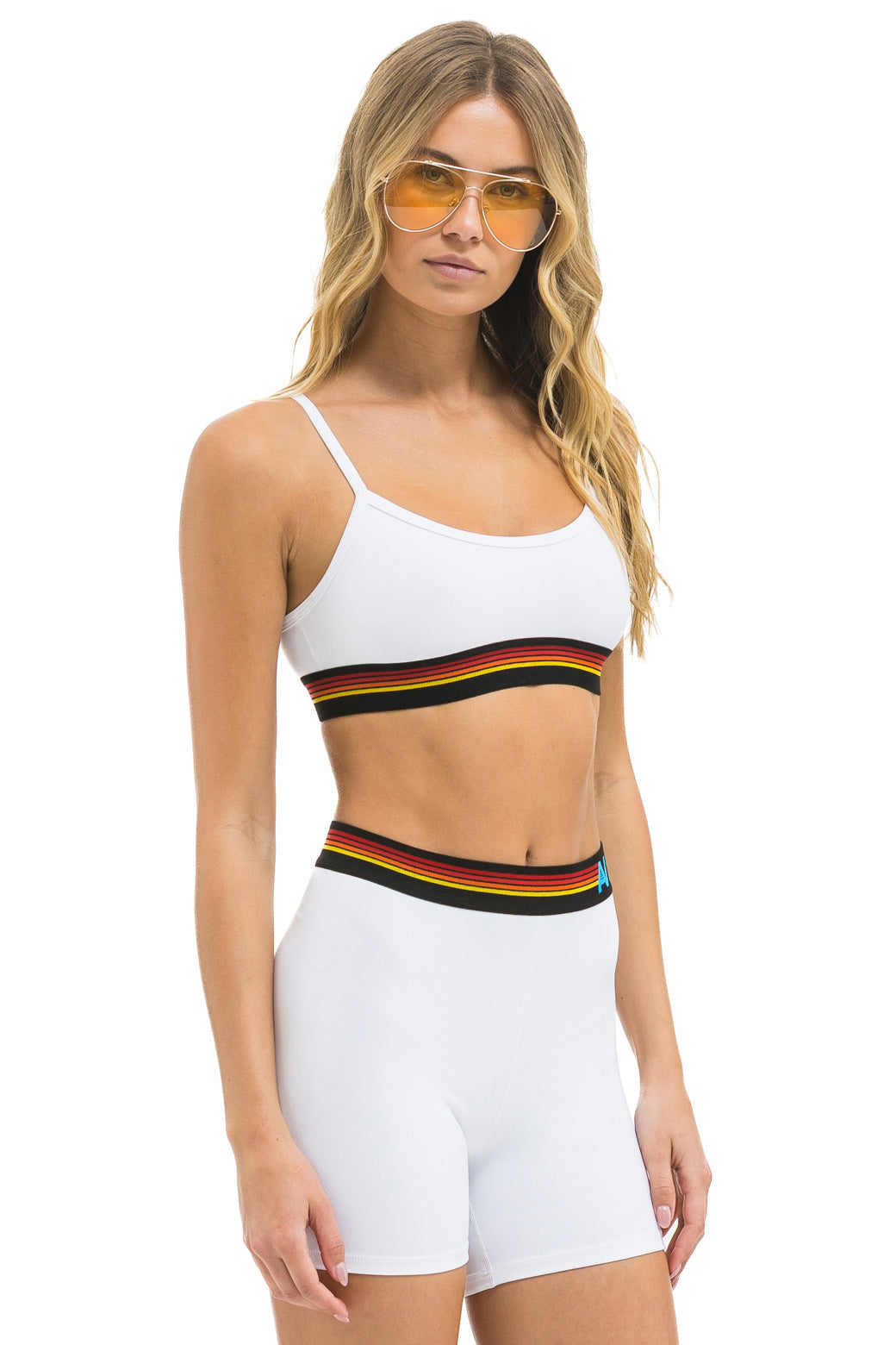 Aviator Nation LOGO 4 INCH HI-RISE BIKER SHORT - WHITE