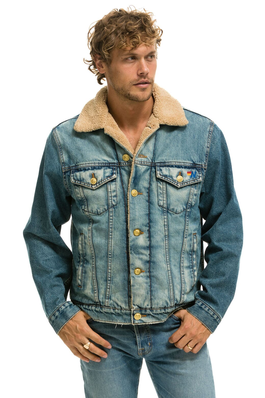 Aviator Nation CALI LOVER RANCH SHERPA DENIM JACKET - VINTAGE
