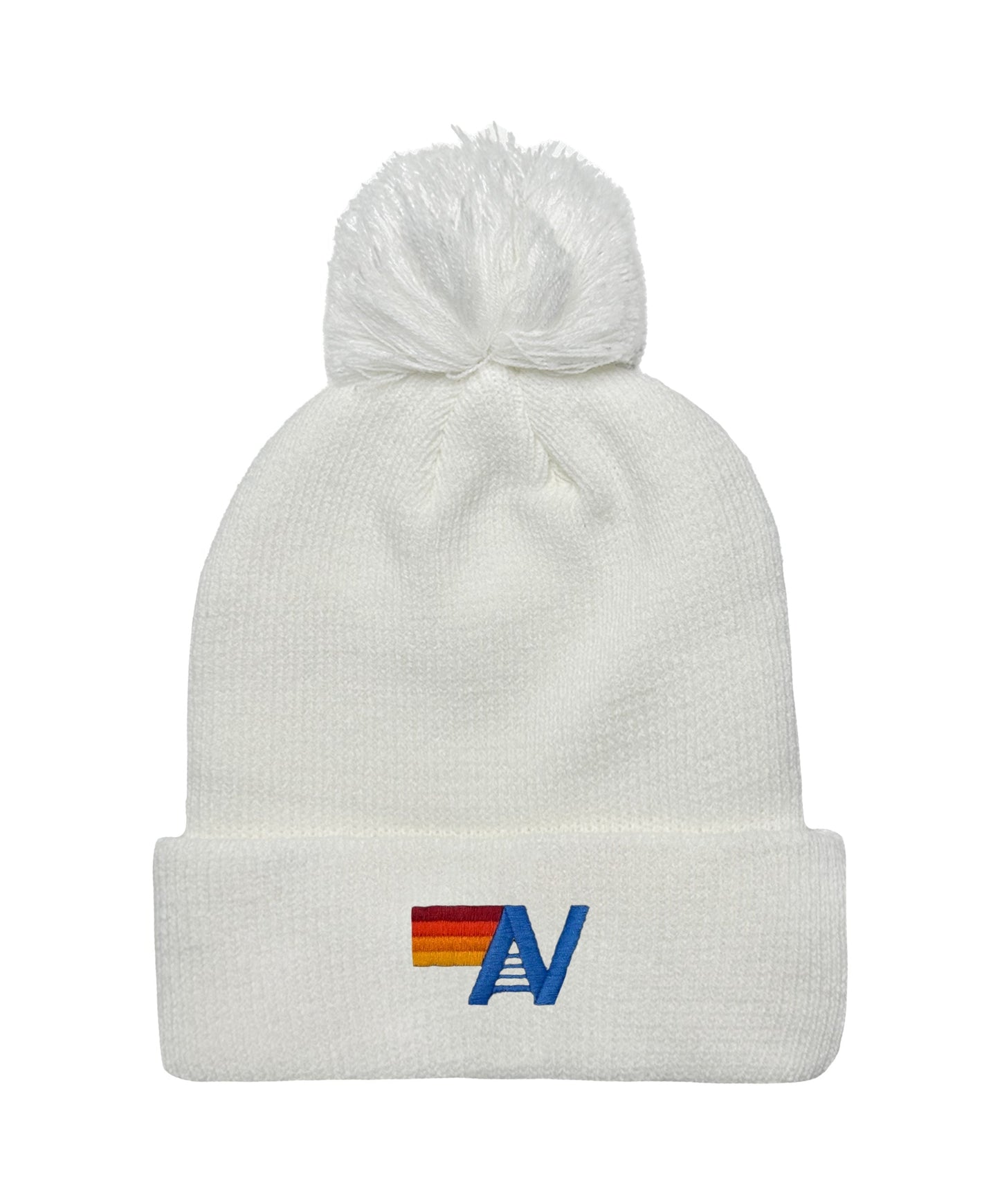 Aviator Nation LOGO POM RIB BEANIE - WHITE