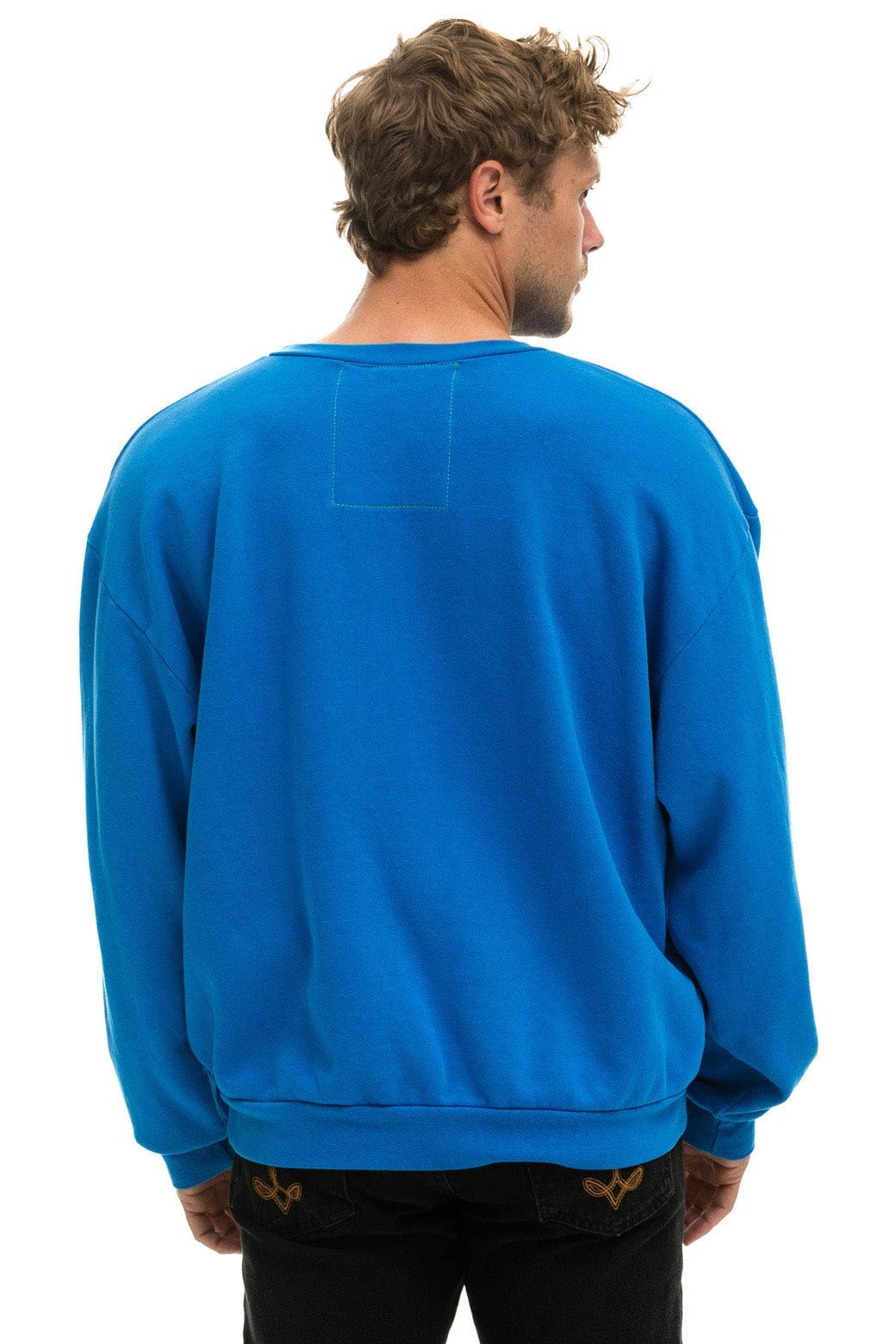 Aviator Nation BOLT STITCH RELAXED CREW SWEATSHIRT - OCEAN // NEON YELLOW