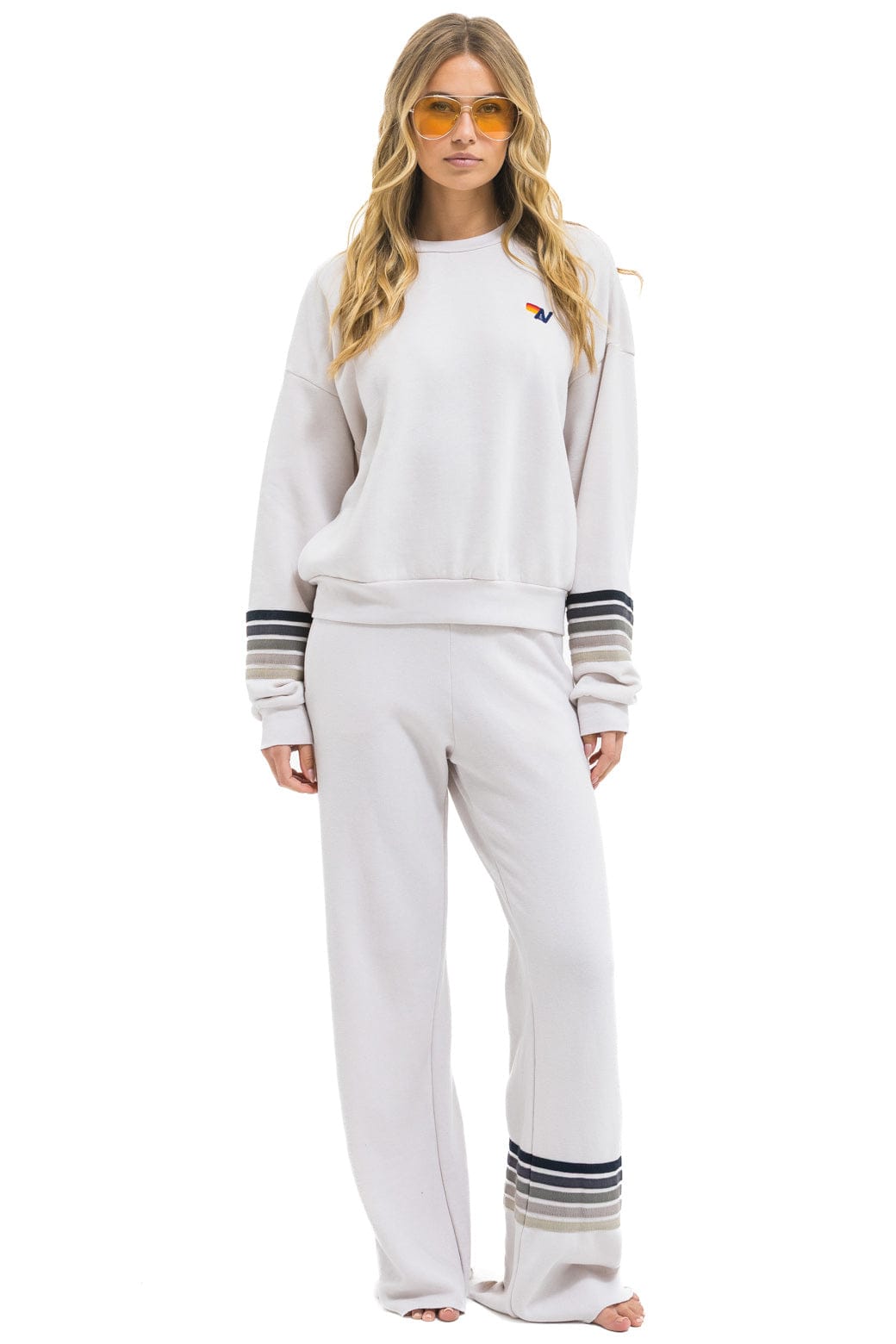 Aviator Nation RUGBY STITCH WIDE LEG POCKET SWEATPANTS - DOVE GREY // GREY