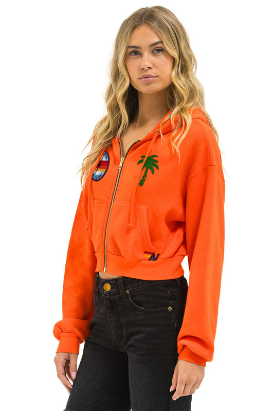 Aviator Nation PALM TREE MONTECITO 2025 CROPPED ZIP HOODIE RELAXED - ORANGE