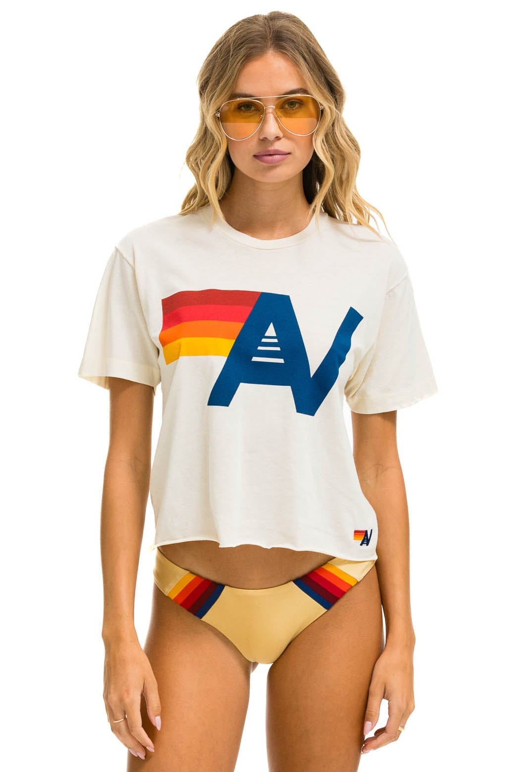 Aviator Nation LOGO BOYFRIEND TEE - VINTAGE WHITE