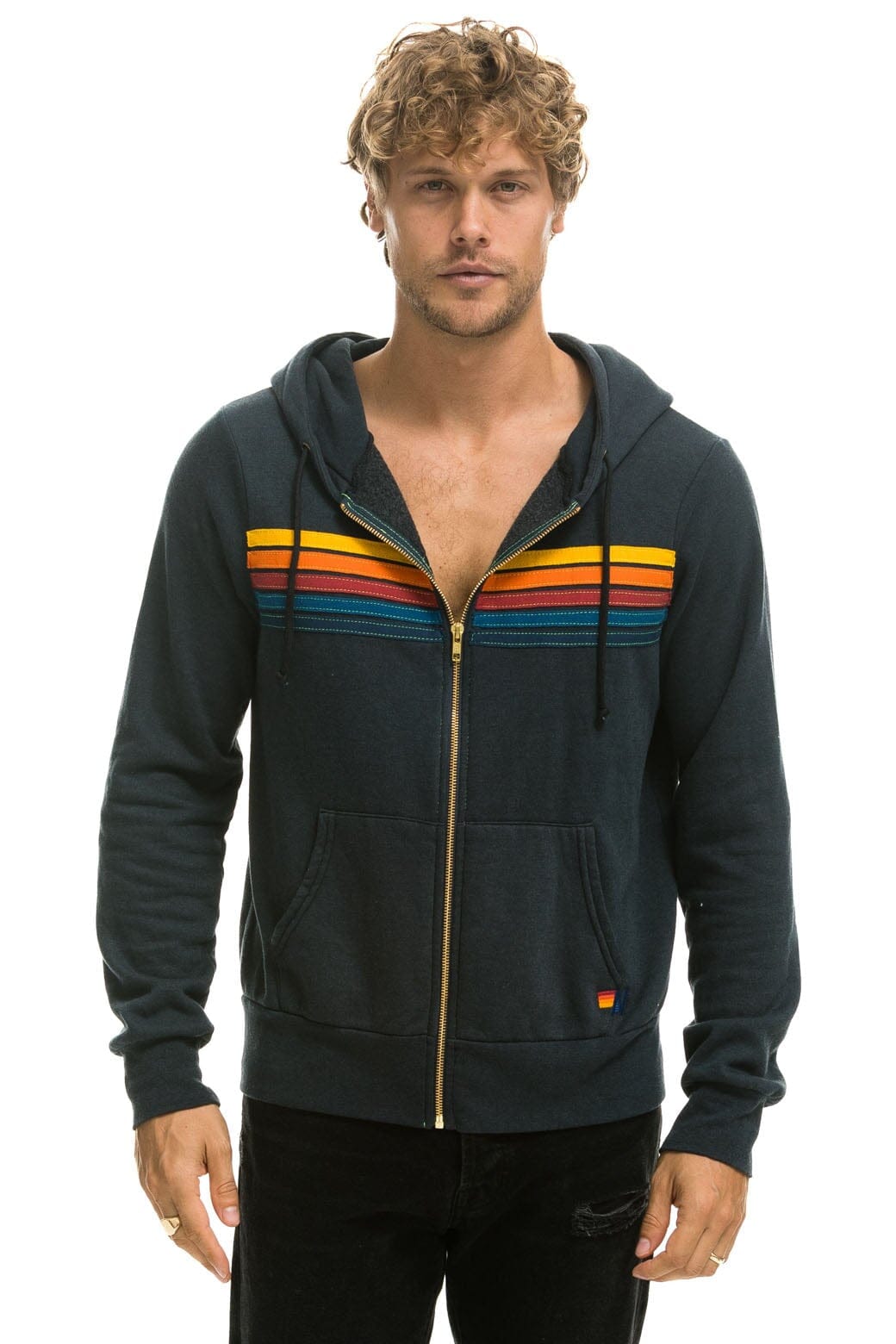 Aviator Nation 5 STRIPE HOODIE - CHARCOAL