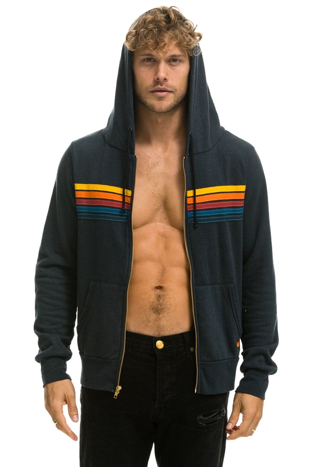 Aviator Nation 5 STRIPE HOODIE - CHARCOAL