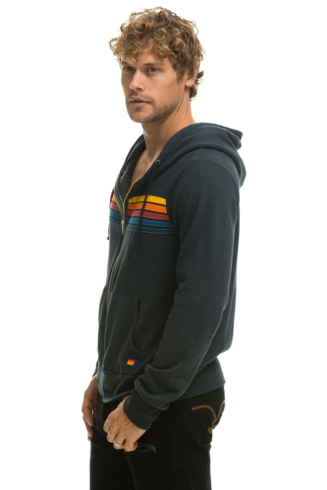 Aviator Nation 5 STRIPE HOODIE - CHARCOAL