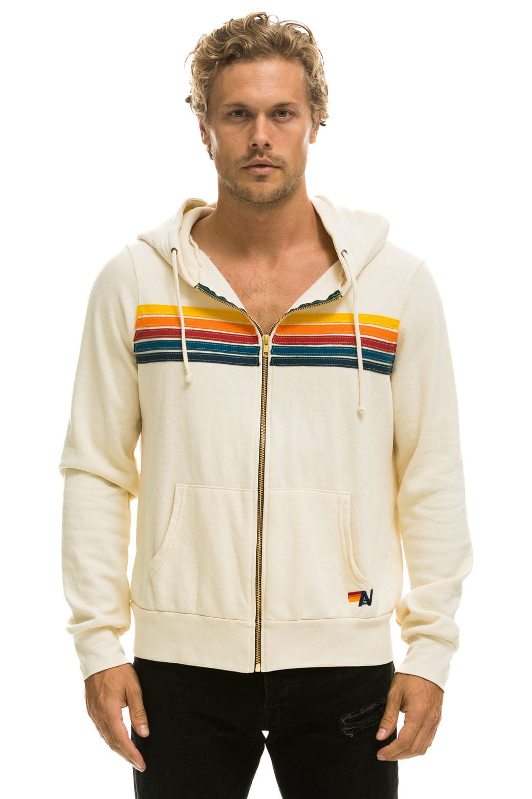 Aviator Nation 5 STRIPE HOODIE - VINTAGE WHITE