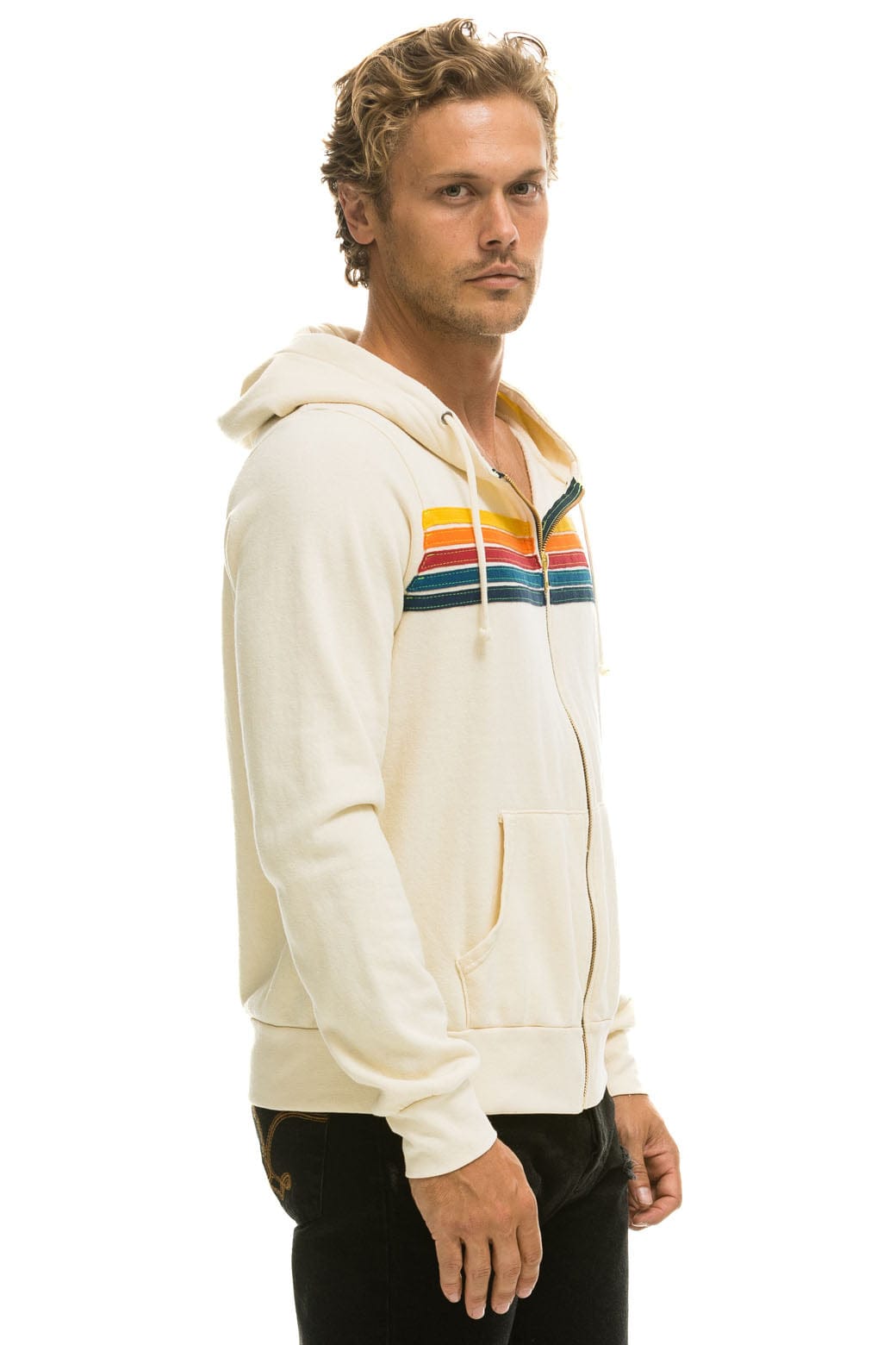 Aviator Nation 5 STRIPE HOODIE - VINTAGE WHITE