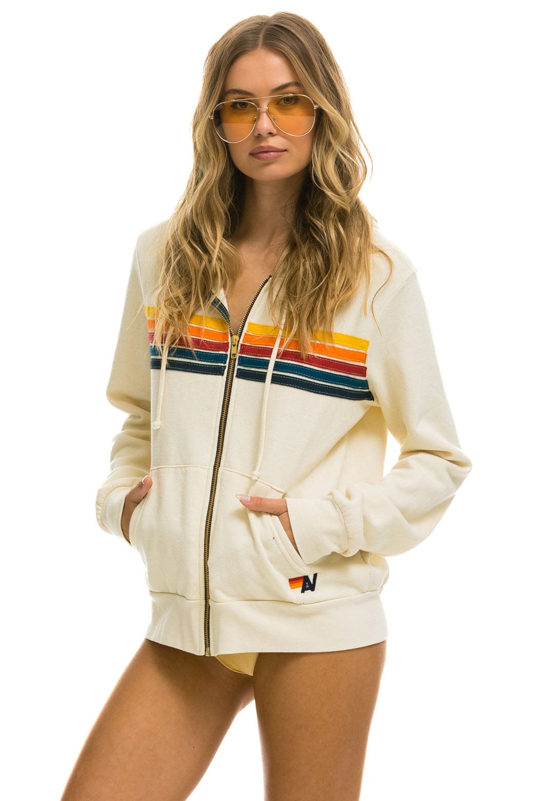 Aviator Nation 5 STRIPE HOODIE - VINTAGE WHITE