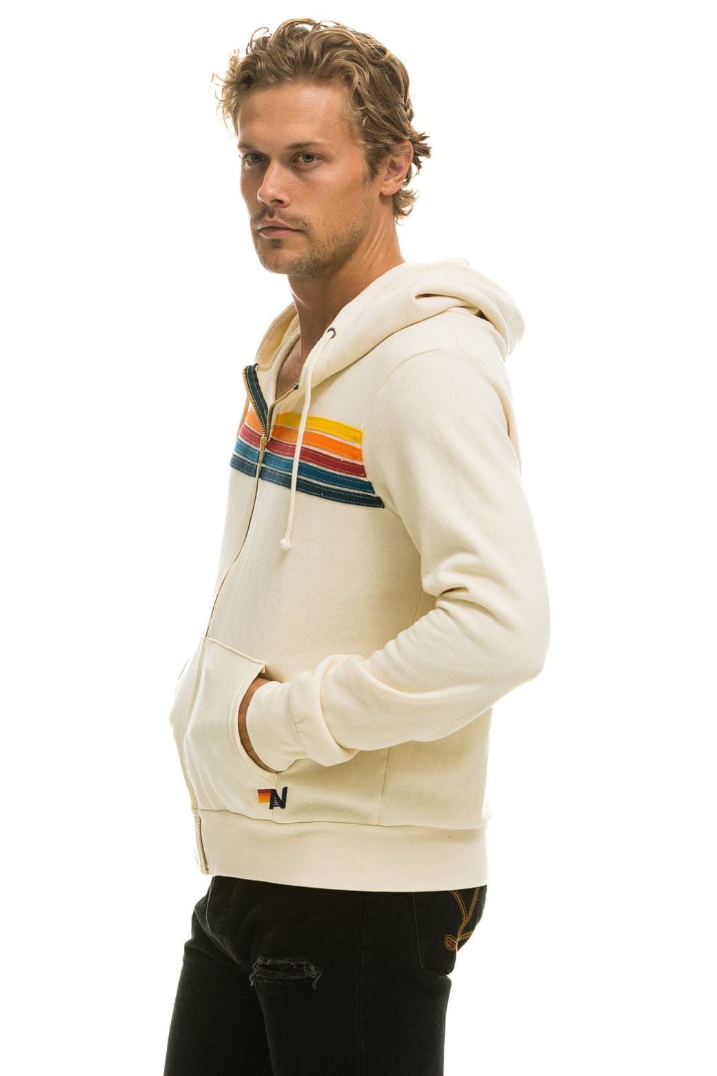 Aviator Nation 5 STRIPE HOODIE - VINTAGE WHITE
