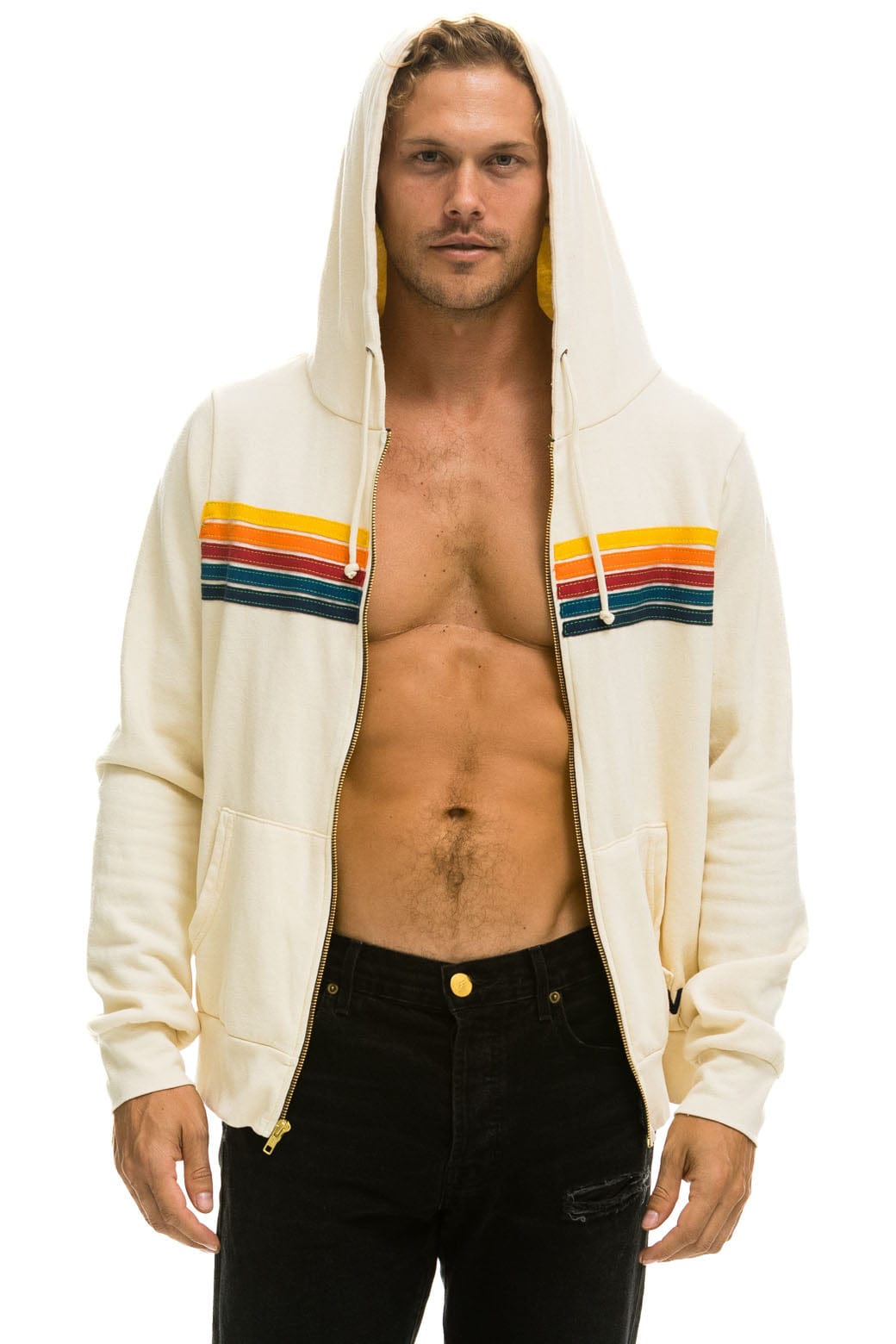 Aviator Nation 5 STRIPE HOODIE - VINTAGE WHITE