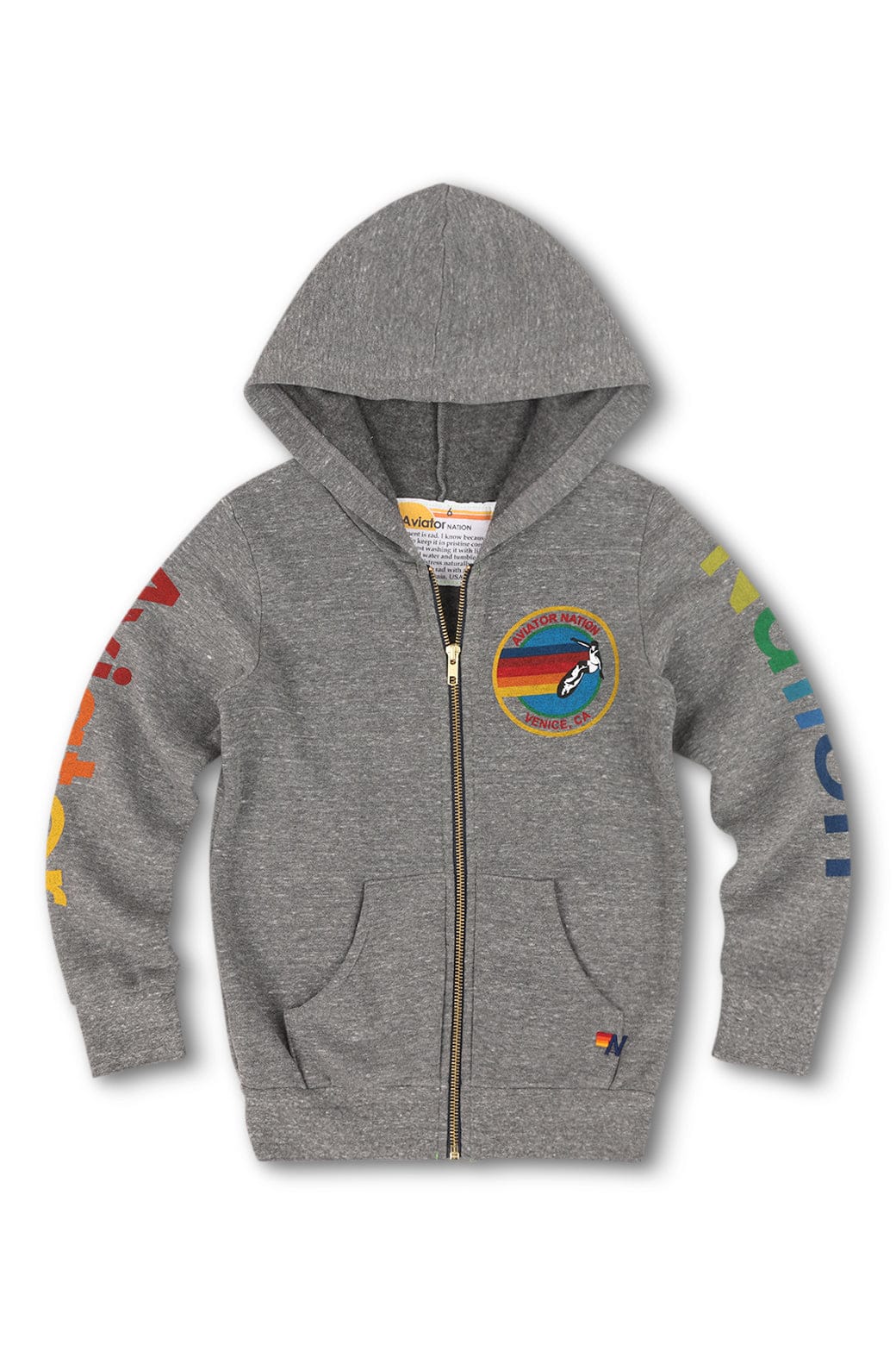 Aviator Nation KID'S AVIATOR NATION ZIP HOODIE - HEATHER GREY