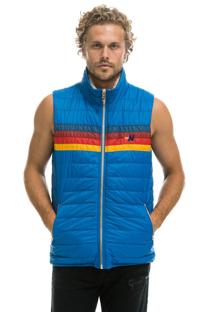 Aviator Nation MEN'S 4 STRIPE VEST SHERPA- SNORKEL BLUE