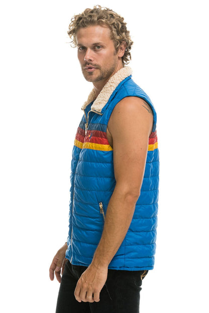 Aviator Nation MEN'S 4 STRIPE VEST SHERPA- SNORKEL BLUE