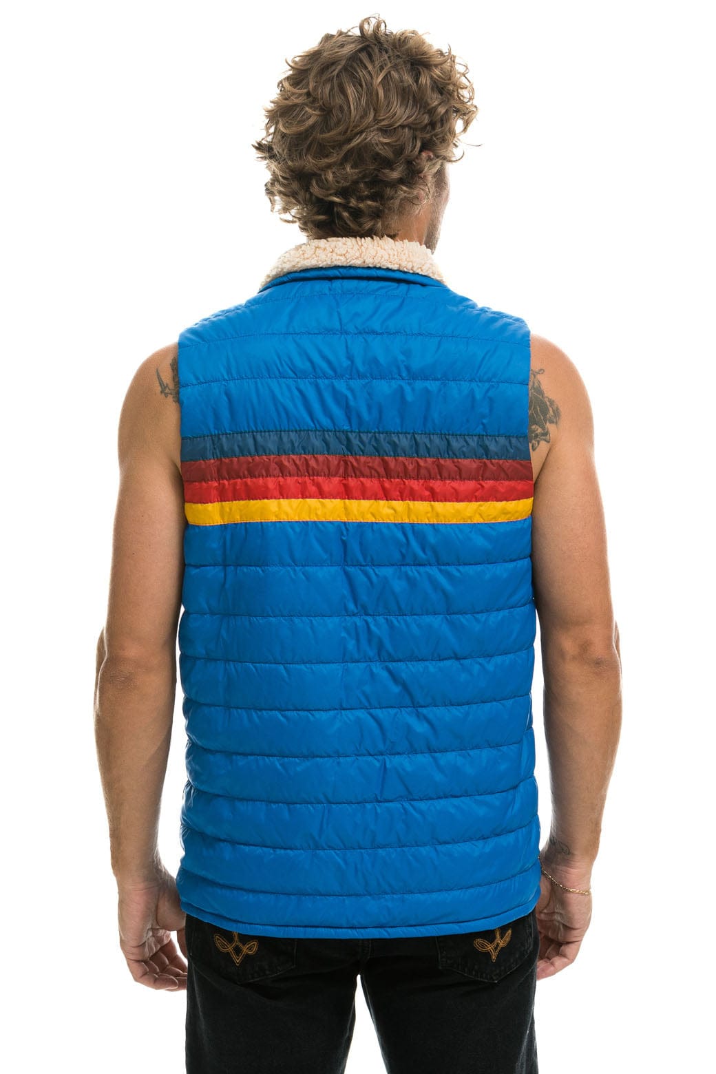 Aviator Nation MEN'S 4 STRIPE VEST SHERPA- SNORKEL BLUE