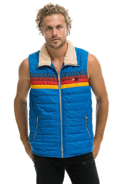 Aviator Nation MEN'S 4 STRIPE VEST SHERPA- SNORKEL BLUE