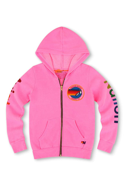 Aviator Nation KID'S AVIATOR NATION ZIP HOODIE - NEON PINK