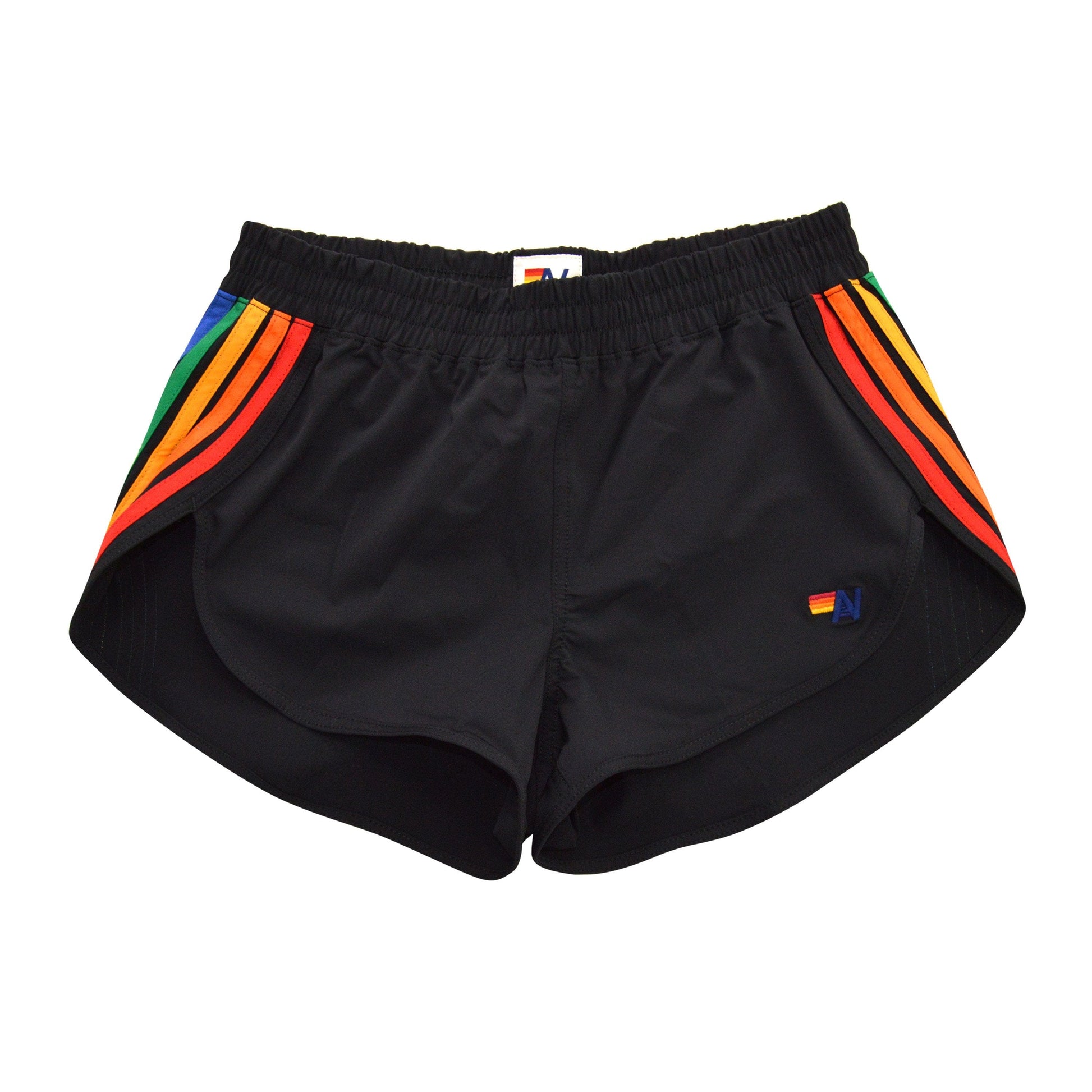 Aviator Nation WOMEN'S 5 STRIPE FLEX BOARD SHORTS - BLACK // RAINBOW
