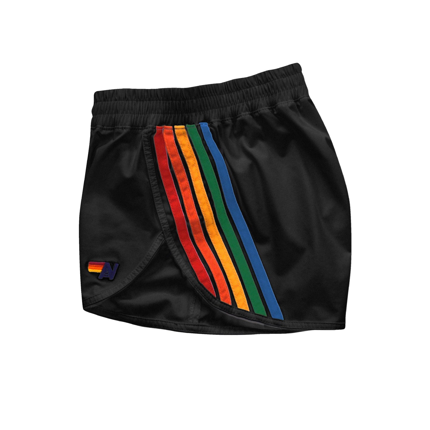 Aviator Nation WOMEN'S 5 STRIPE FLEX BOARD SHORTS - BLACK // RAINBOW