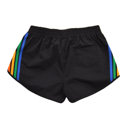 Aviator Nation WOMEN'S 5 STRIPE FLEX BOARD SHORTS - BLACK // RAINBOW