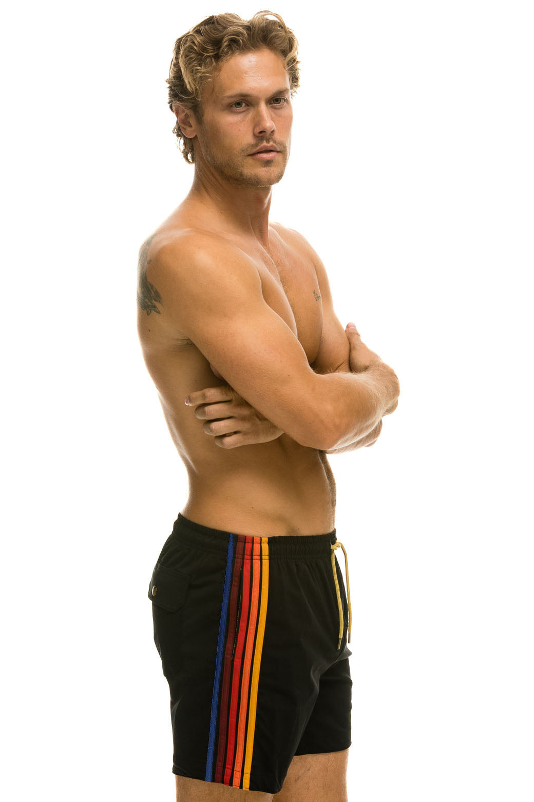Aviator Nation MEN'S 5 STRIPE FLEX SHORTS - BLACK