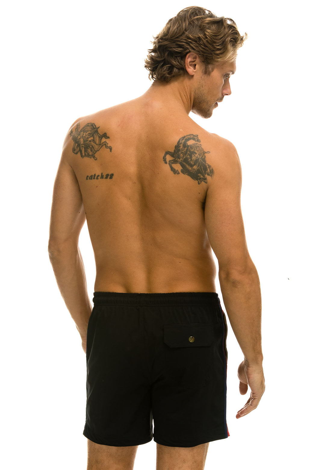 Aviator Nation MEN'S 5 STRIPE FLEX SHORTS - BLACK