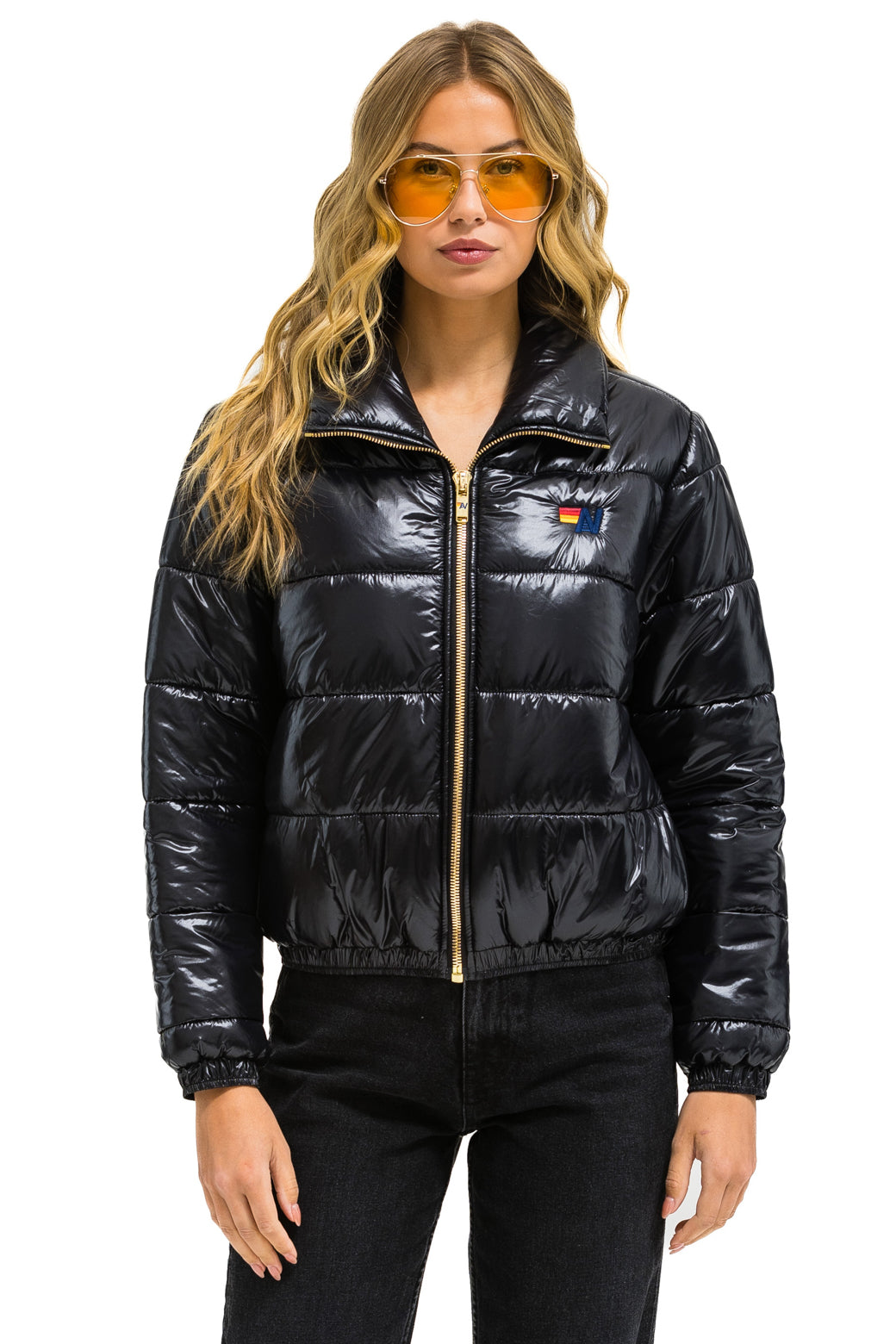 Aviator Nation BOLT LUXE APRES PUFFER JACKET - GLOSSY BLACK
