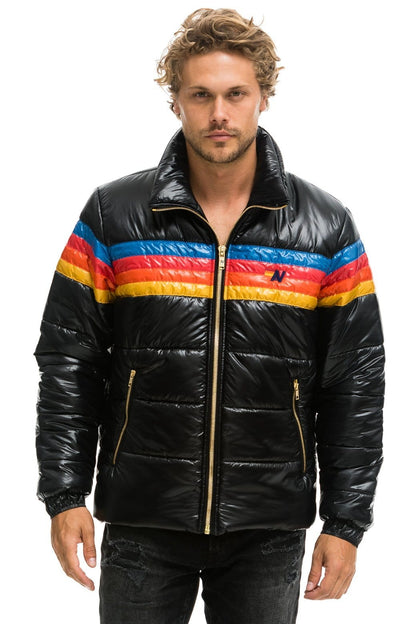 Aviator Nation 4 STRIPE LUXE TRAVELER JACKET - GLOSSY BLACK