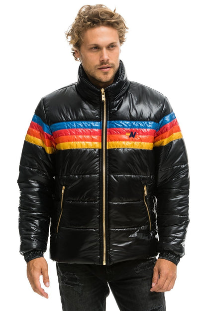 Aviator Nation 4 STRIPE LUXE TRAVELER JACKET - GLOSSY BLACK