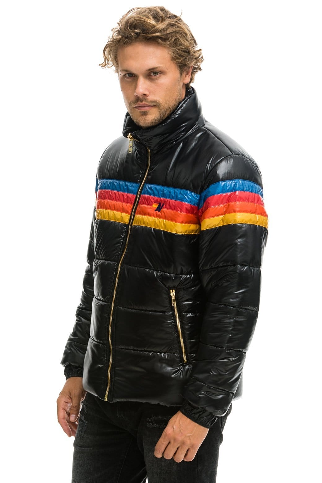 Aviator Nation 4 STRIPE LUXE TRAVELER JACKET - GLOSSY BLACK