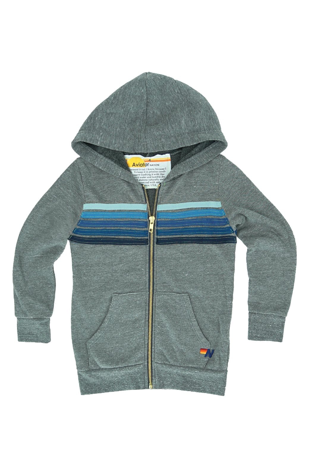 Aviator Nation KID'S 5 STRIPE HOODIE - HEATHER GREY // BLUE STRIPES