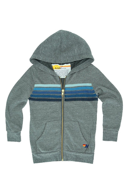 Aviator Nation KID'S 5 STRIPE HOODIE - HEATHER GREY // BLUE STRIPES