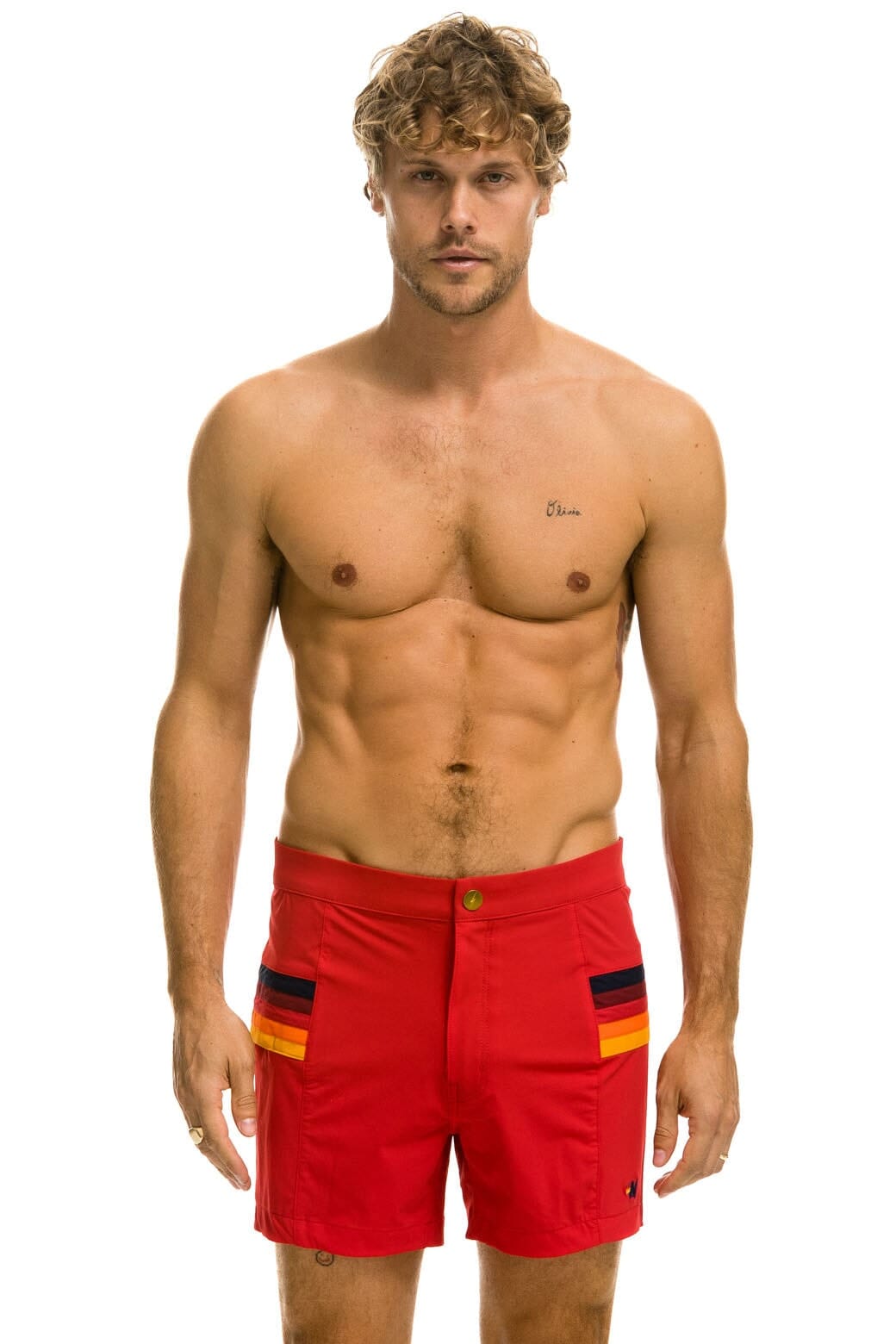 Aviator Nation MEN'S HORIZONTAL 5 STRIPE FLEX SHORTS - RED