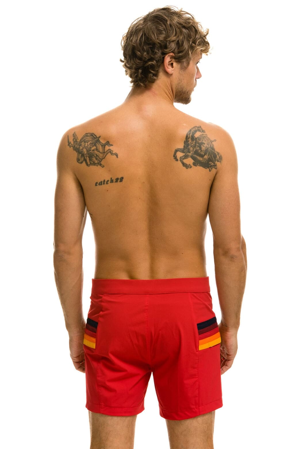 Aviator Nation MEN'S HORIZONTAL 5 STRIPE FLEX SHORTS - RED