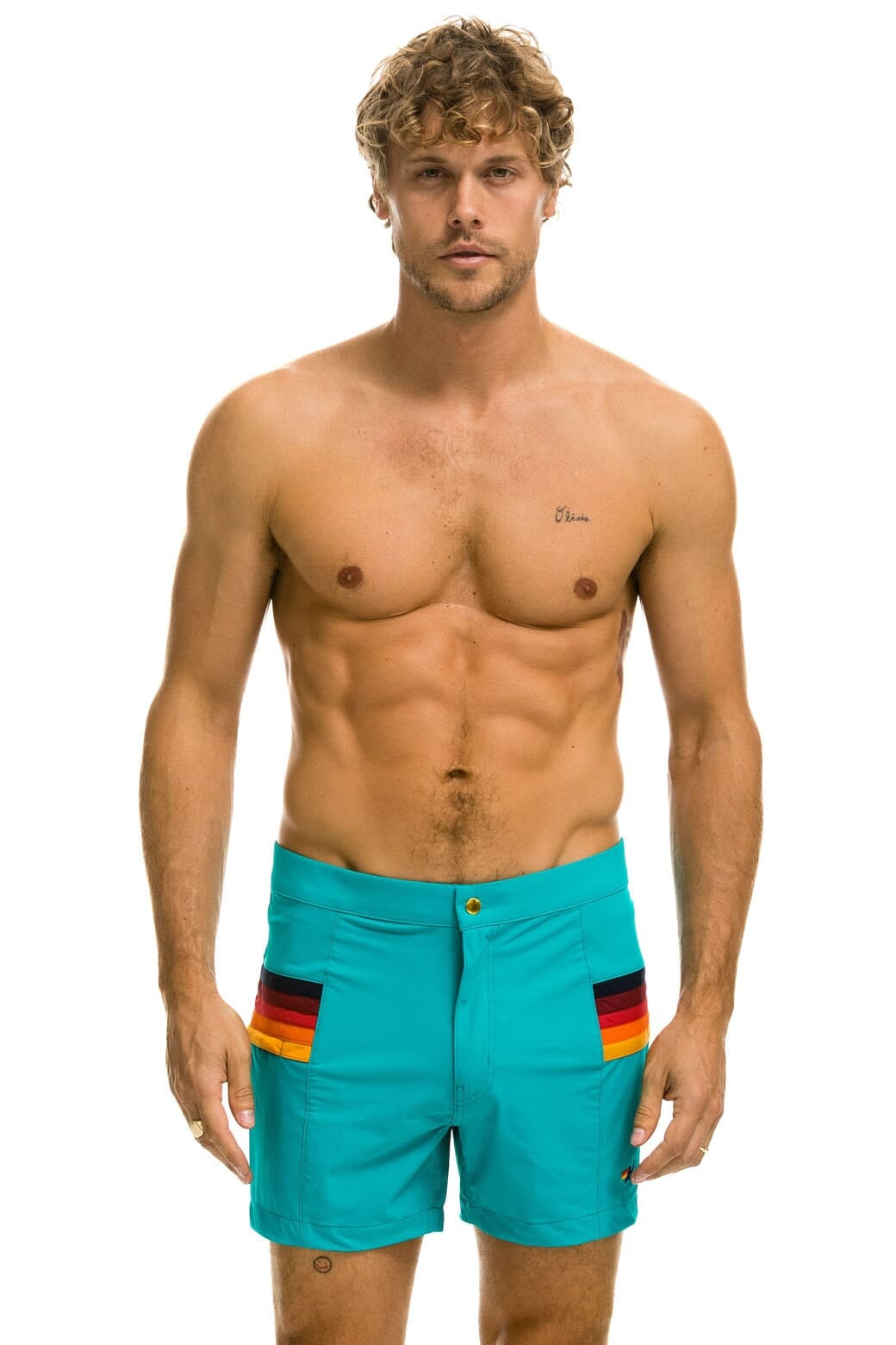 Aviator Nation MEN'S HORIZONTAL 5 STRIPE FLEX SHORTS - JADE