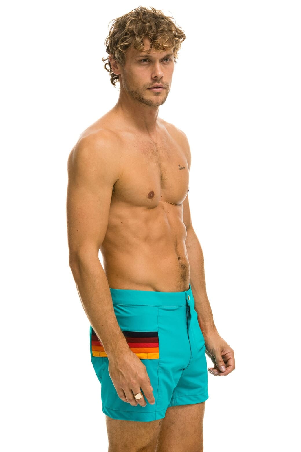 Aviator Nation MEN'S HORIZONTAL 5 STRIPE FLEX SHORTS - JADE