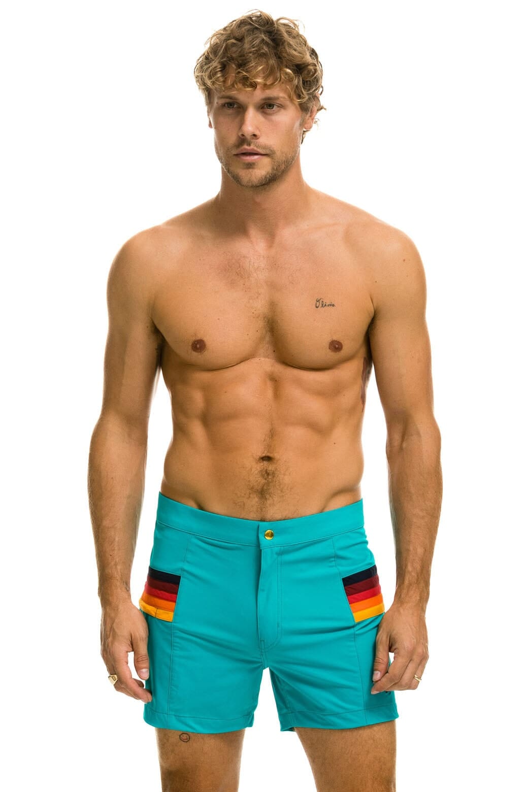 Aviator Nation MEN'S HORIZONTAL 5 STRIPE FLEX SHORTS - JADE
