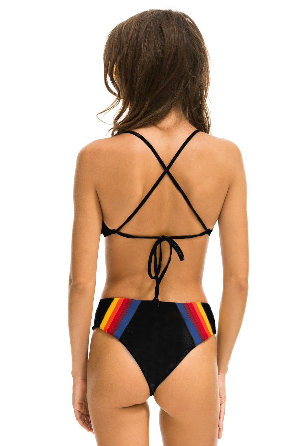 Aviator Nation 5 STRIPE HI-WAISTED BIKINI BOTTOMS - BLACK