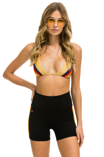 Aviator Nation 5 STRIPE RAINBOW 4 INCH HI-RISE BIKER SHORT - BLACK
