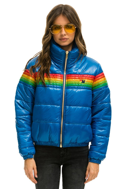 Aviator Nation 6 STRIPE LUXE APRES PUFFER JACKET - GLOSSY SNORKEL BLUE