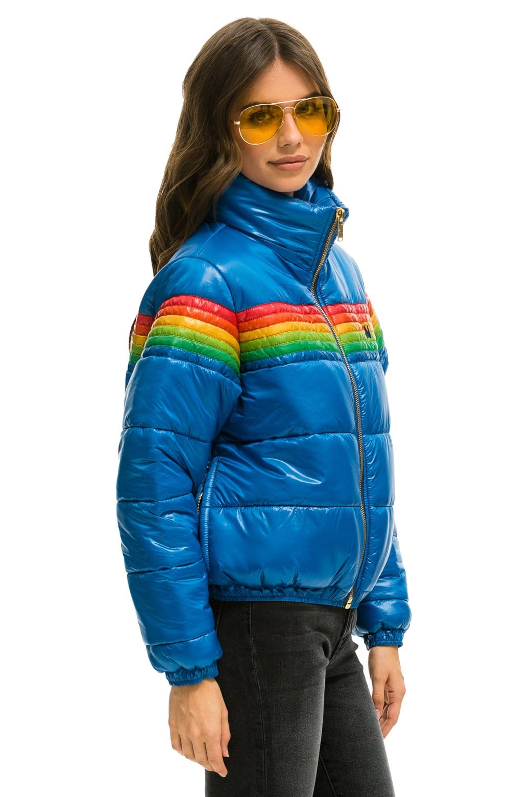 Aviator Nation 6 STRIPE LUXE APRES PUFFER JACKET - GLOSSY SNORKEL BLUE