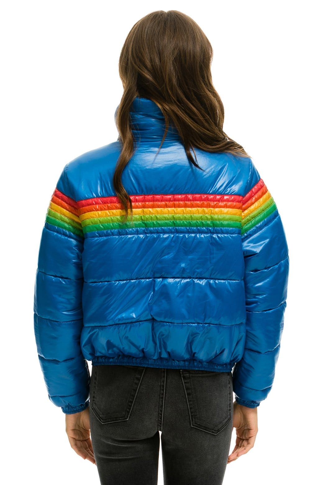 Aviator Nation 6 STRIPE LUXE APRES PUFFER JACKET - GLOSSY SNORKEL BLUE