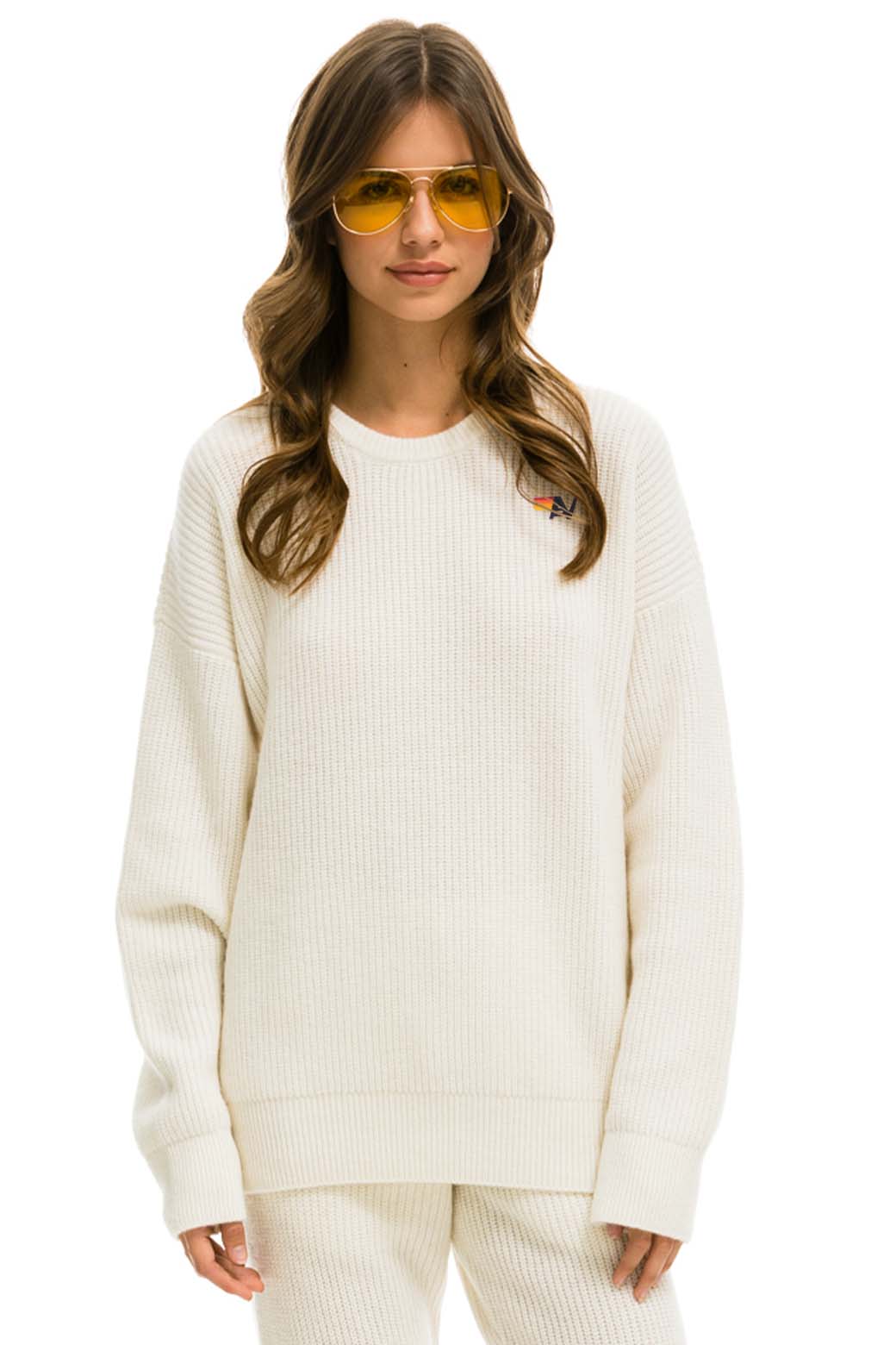 Aviator Nation VINTAGE CABIN UNISEX CASHMERE SWEATER - VINTAGE WHITE