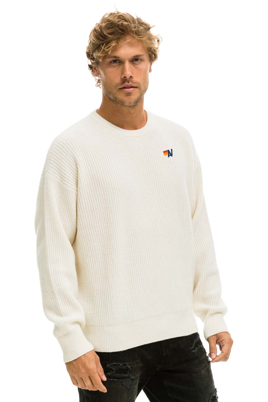 Aviator Nation VINTAGE CABIN UNISEX CASHMERE SWEATER - VINTAGE WHITE