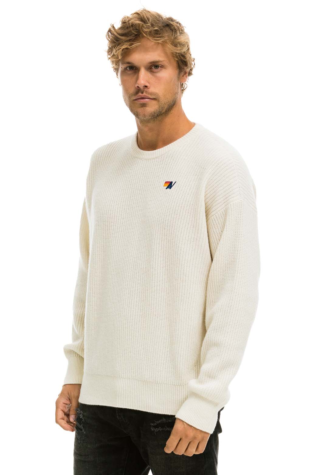 Aviator Nation VINTAGE CABIN UNISEX CASHMERE SWEATER - VINTAGE WHITE