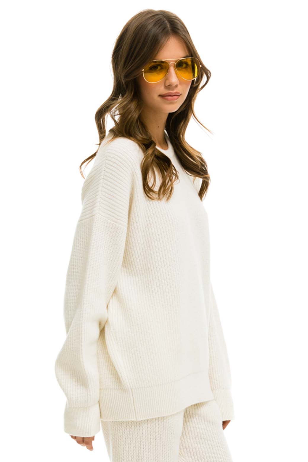 Aviator Nation VINTAGE CABIN UNISEX CASHMERE SWEATER - VINTAGE WHITE