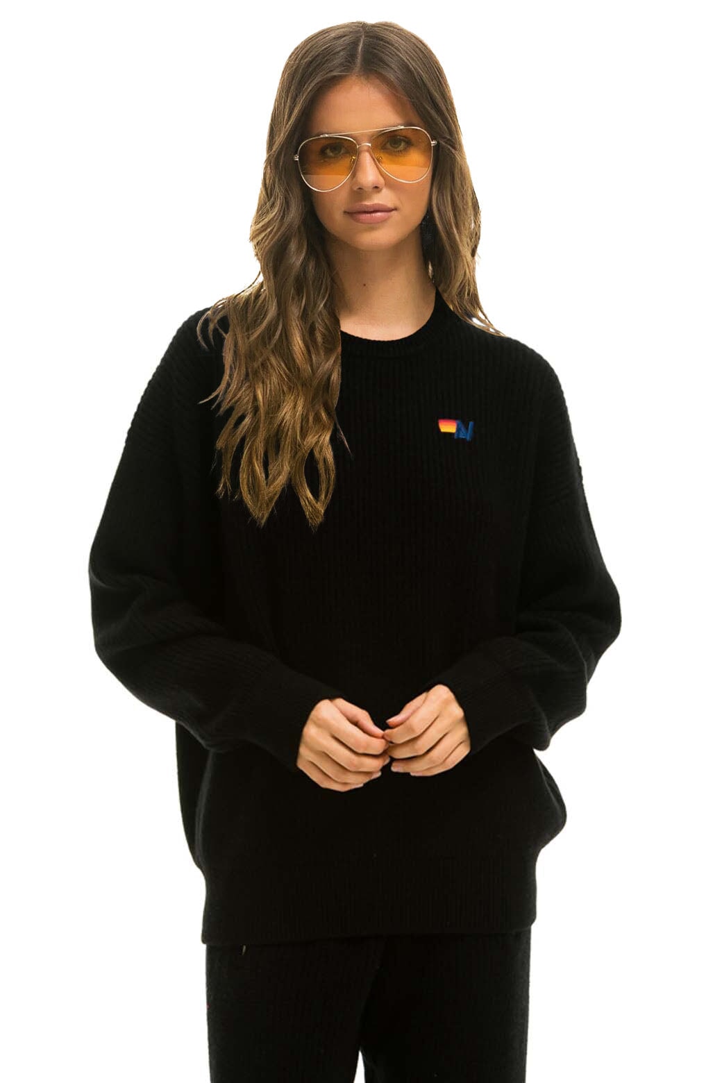 Aviator Nation VINTAGE CABIN UNISEX CASHMERE SWEATER - BLACK