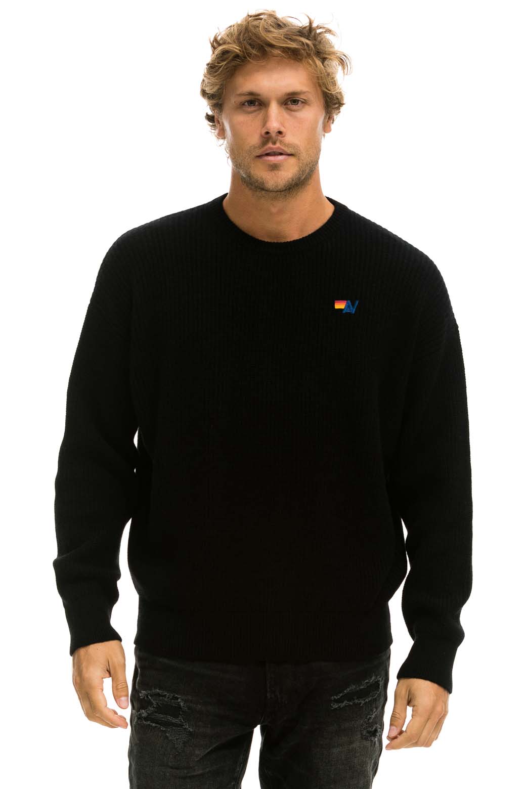 Aviator Nation VINTAGE CABIN UNISEX CASHMERE SWEATER - BLACK