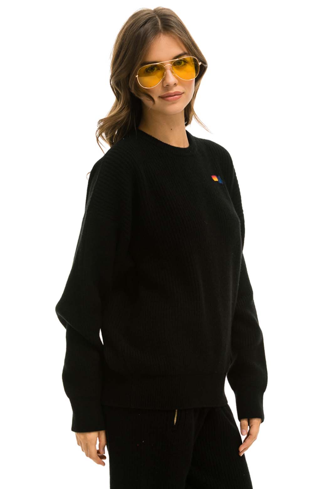 Aviator Nation VINTAGE CABIN UNISEX CASHMERE SWEATER - BLACK